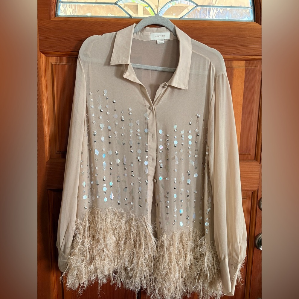 Elegant Beige Sequin Blouse